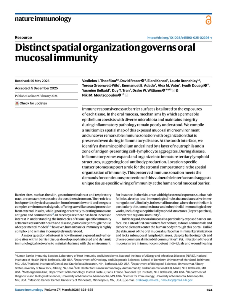 Первая страница статьи Distinct spatial organization governs oral mucosal immunity